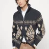 Maglieria-Brunello Cucinelli Cardigan Geometric Jacquard in cashmere Piuma con zip Antracite (CKN81)