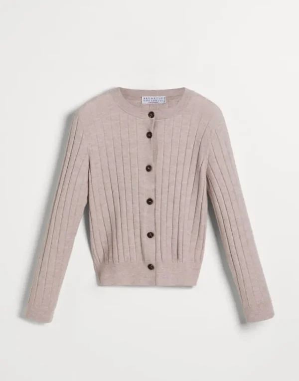 Maglieria-Brunello Cucinelli Cardigan in cashmere Sparkling a coste Rosa (C9614)