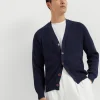 Maglieria-Brunello Cucinelli Cardigan in cotone costa inglese con manica raglan Blu Navy (CW425)