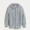 Maglieria-Brunello Cucinelli Cardigan in cotone costa inglese con cappuccio, zip e patch Grigio (CG73)