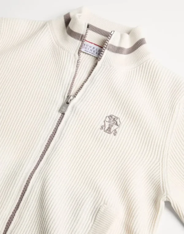 Maglieria-Brunello Cucinelli Cardigan in cotone costa inglese con logo e zip Marrone (CXV04)