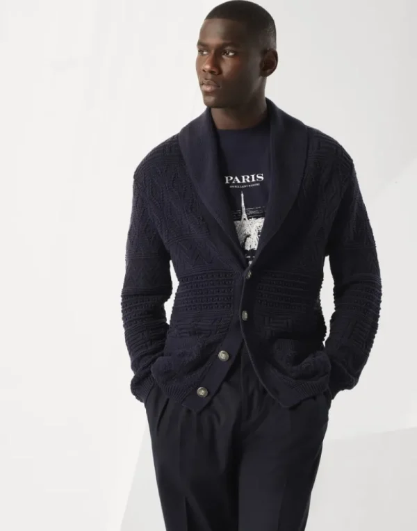 Maglieria-Brunello Cucinelli Cardigan in cotone punto Heritage Blu Navy (C2425)