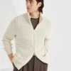 Maglieria-Brunello Cucinelli Cardigan in cotone punto Heritage con zip Ecrù (C2832)