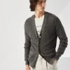 Maglieria-Brunello Cucinelli Cardigan in lino e cotone mezza costa inglese con bottoni in metallo Grigio Scuro (COR69)