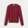 Maglieria-Brunello Cucinelli Cardigan in maglia di cashmere a treccia con logo ricamato Rosso (CQI64)