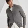 Maglieria-Brunello Cucinelli Cardigan leggero in cashmere e seta con zip Grigio Scuro (CG217)