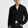 Maglieria-Brunello Cucinelli Cardigan leggero in cashmere e seta con zip Nero (CH101)