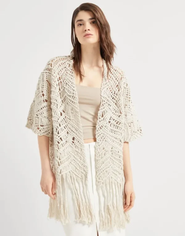 Event Dressing | Maglieria-Brunello Cucinelli Cardigan OPERA Dazzling Macramé in seta e lino fatto a mano Naturale (CLY85)