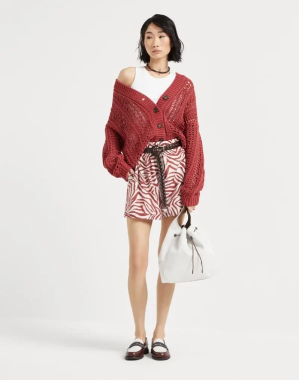 Maglieria-Brunello Cucinelli Cardigan Ribbed Net in cotone Rosso (C7901)