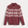 Maglieria-Brunello Cucinelli Cardigan Snowflake Jacquard in cashmere con zip Rosso (CEH56)