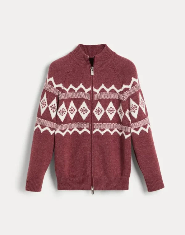 Maglieria-Brunello Cucinelli Cardigan Snowflake Jacquard in cashmere con zip Rosso (CEH56)