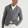 Maglieria-Brunello Cucinelli Cardigan stile felpa in cashmere con zip e cappuccio Grigio Scuro (CG217)