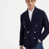 Maglieria-Brunello Cucinelli Cardigan stile giacca un petto e mezzo in cashmere con bottoni in metallo Blu Navy (C2425)