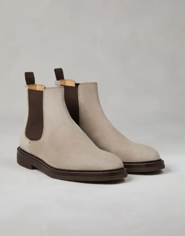 Boots-Brunello Cucinelli Chelsea Boot in camoscio Beige Freddo (C6465)