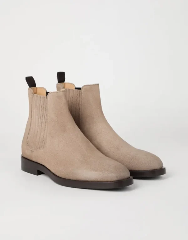 Boots-Brunello Cucinelli Chelsea Boot in camoscio cerato Avena (C1973)