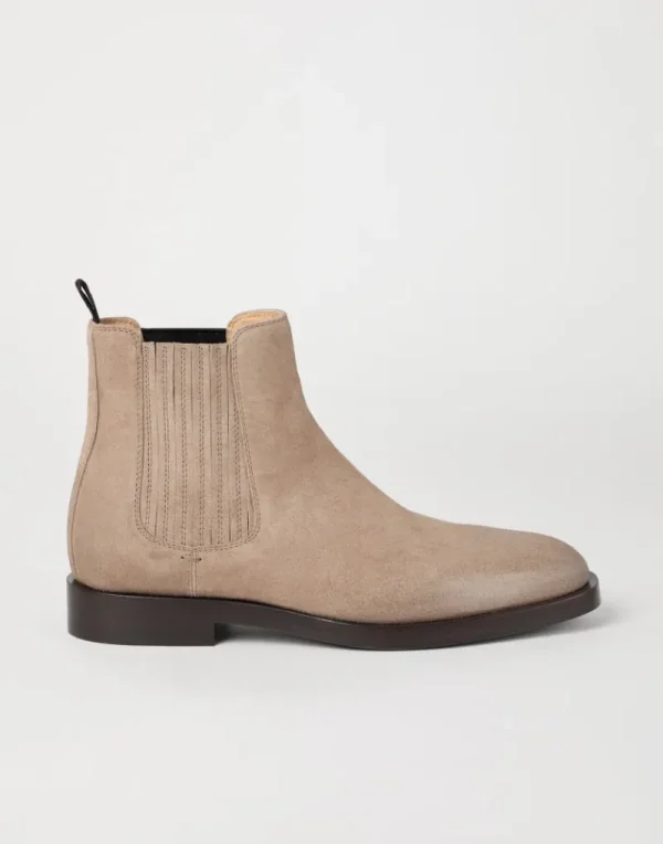 Boots-Brunello Cucinelli Chelsea Boot in camoscio cerato Avena (C1973)