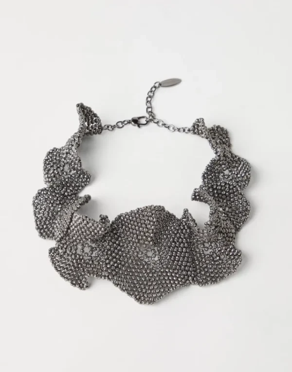 Event Dressing-Brunello Cucinelli Choker Flower Sculptured in Argento sterling 925 Lignite (C044)