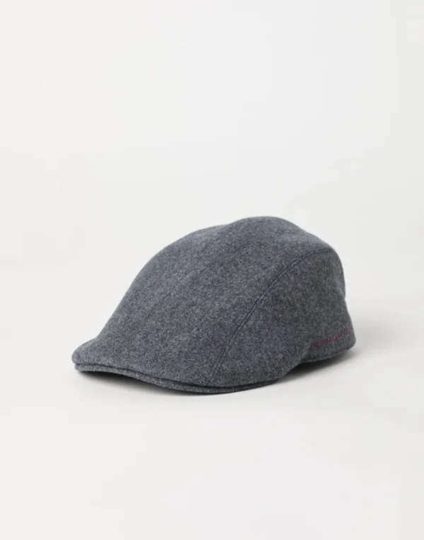 Cappelli-Brunello Cucinelli Coppola in flanella di lana vergine con ricamo Grigio Scuro (CVS87)