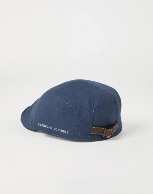 Cappelli-Brunello Cucinelli Coppola in tela di lana vergine Denim (C015)