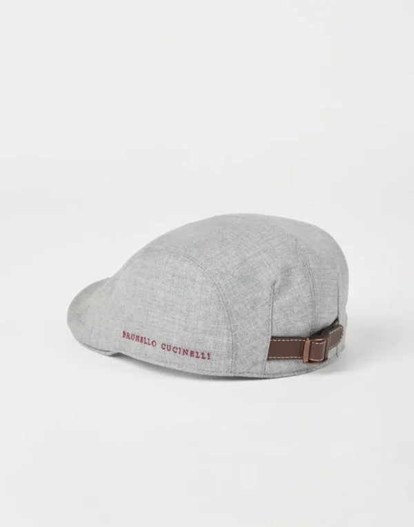 Cappelli-Brunello Cucinelli Coppola in tela di lana vergine Perla (C001)