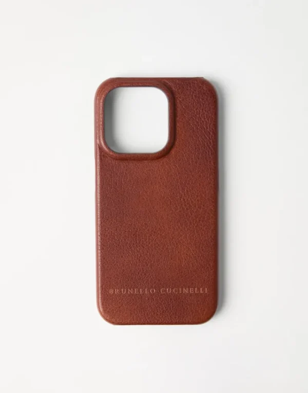 Life Attitude-Brunello Cucinelli Cover per iPhone 15 Pro in vitello con grana Rame (C6608)