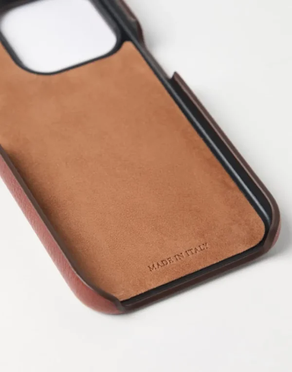 Life Attitude-Brunello Cucinelli Cover per iPhone 15 Pro in vitello con grana Rame (C6608)