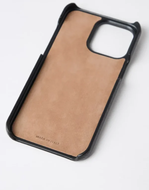 Life Attitude-Brunello Cucinelli Cover per iPhone 15 Pro Max in vitello con grana Nero (C101)