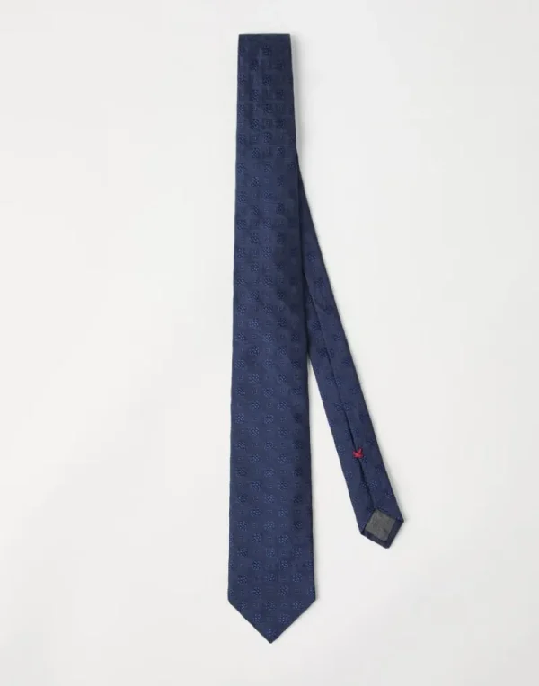 Altri Accessori-Brunello Cucinelli Cravatta Geometric Jacquard in seta Blu (C202)