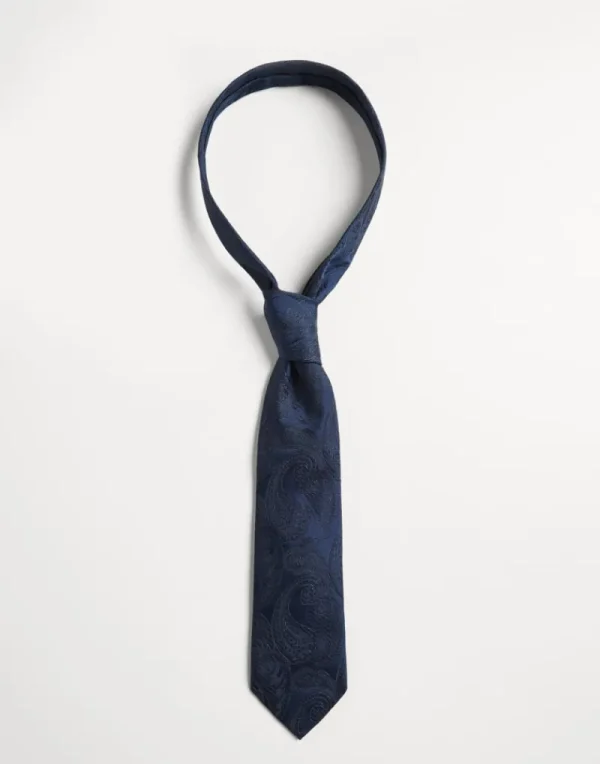 Accessori-Brunello Cucinelli Cravatta in seta Paisley Blu (CLR73)