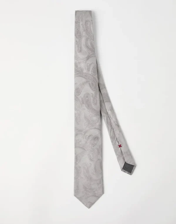 Altri Accessori-Brunello Cucinelli Cravatta in seta Paisley Grigio Perla (C086)