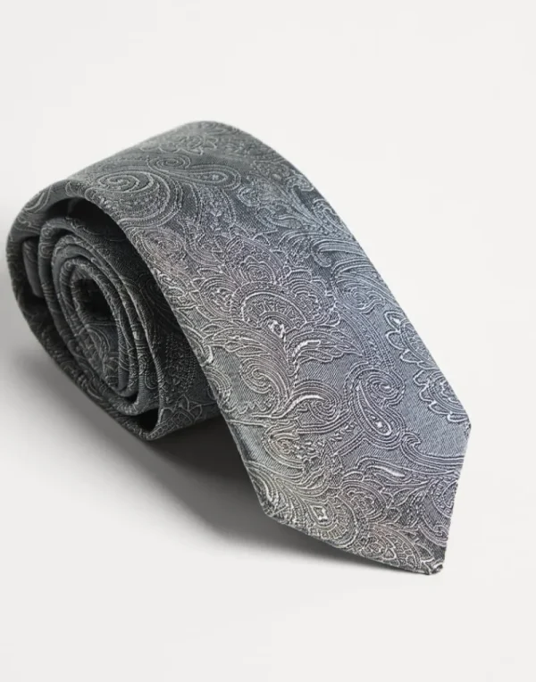 Accessori-Brunello Cucinelli Cravatta in seta Paisley Grigio (C8153)