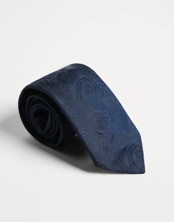 Accessori-Brunello Cucinelli Cravatta in seta Paisley Blu (CLR73)