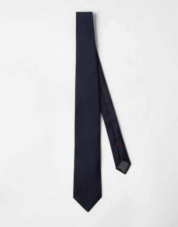 Altri Accessori-Brunello Cucinelli Cravatta in twill di seta Blu Navy (C9670)