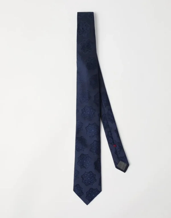 Altri Accessori-Brunello Cucinelli Cravatta Jacquard in seta Blu Navy (C9670)