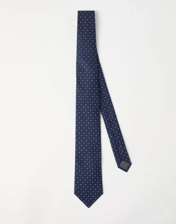 Altri Accessori-Brunello Cucinelli Cravatta Jacquard in seta Blu Navy (C9670)