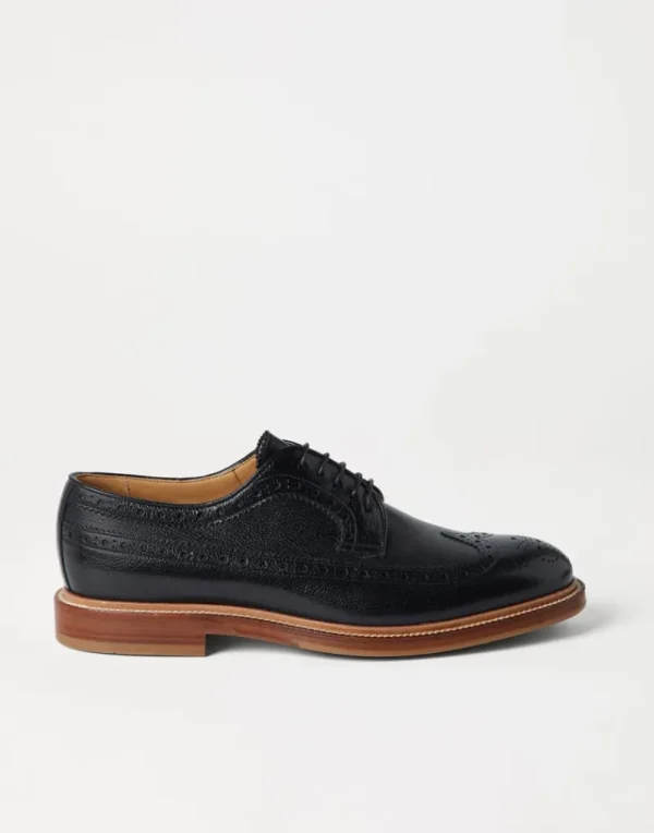 Stringate-Brunello Cucinelli Derby Full Brogue in vitello texture Nero (C101)