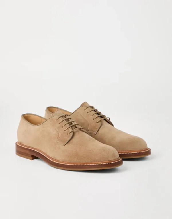 Stringate-Brunello Cucinelli Derby in camoscio Marrone Chiaro (C8051)