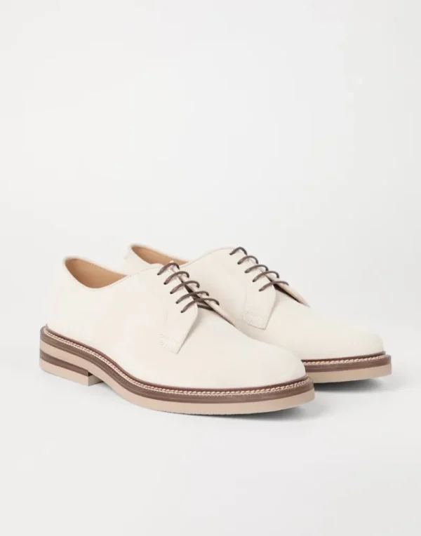 Stringate-Brunello Cucinelli Derby in camoscio Latte (C8057)