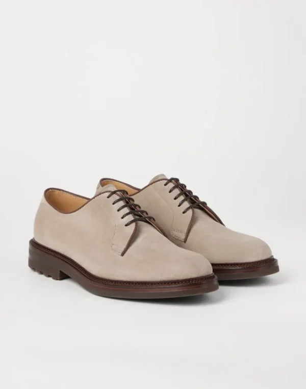 Stringate-Brunello Cucinelli Derby in camoscio Beige Freddo (C6465)