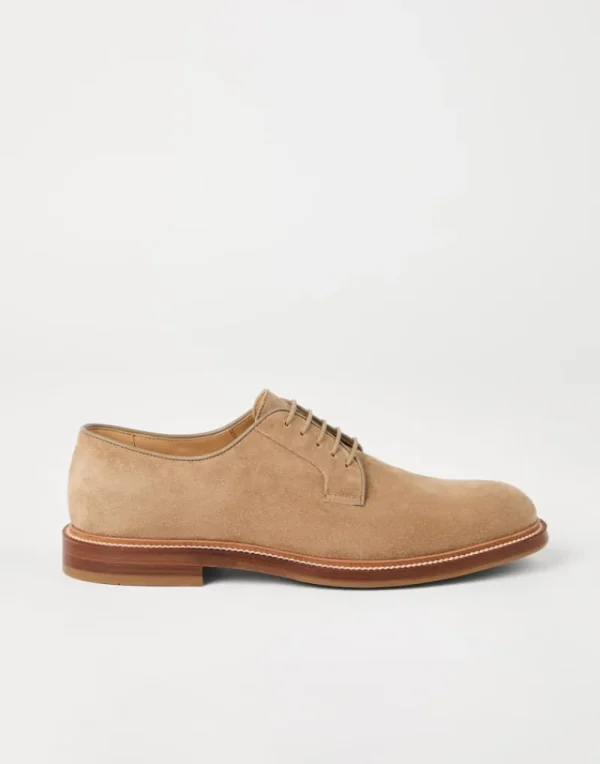 Stringate-Brunello Cucinelli Derby in camoscio Marrone Chiaro (C8051)