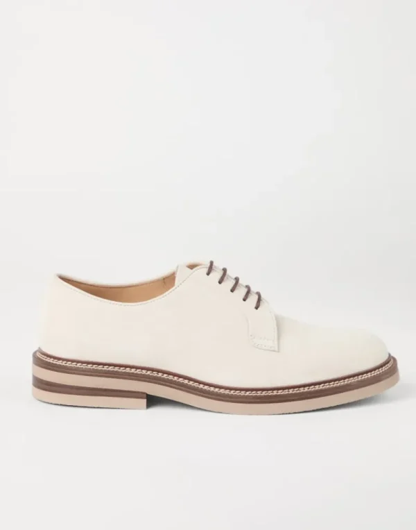 Stringate-Brunello Cucinelli Derby in camoscio Latte (C8057)