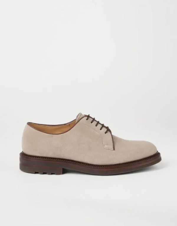 Stringate-Brunello Cucinelli Derby in camoscio Beige Freddo (C6465)