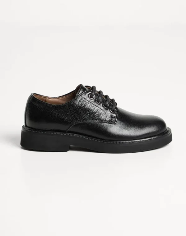 Scarpe-Brunello Cucinelli Derby in vitello Texture Nero (C101)