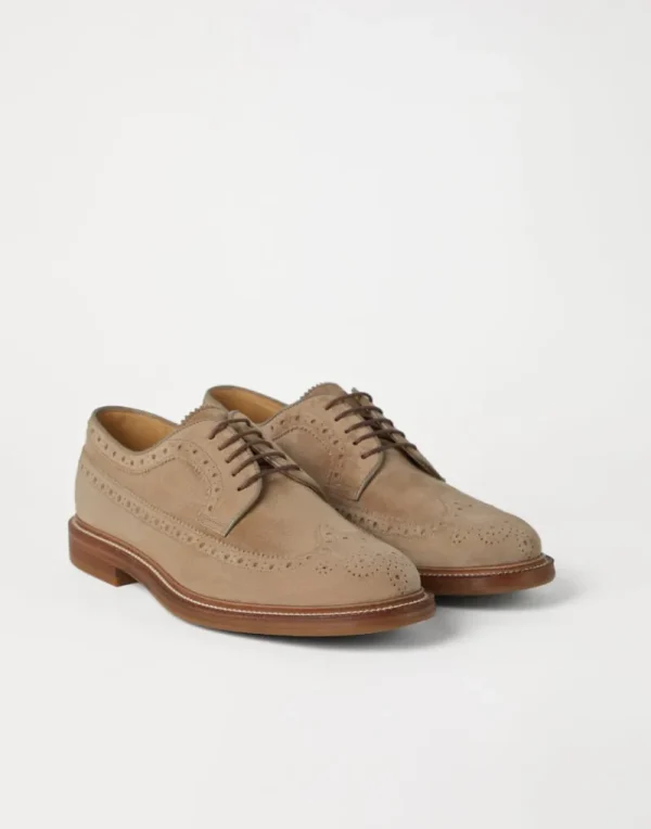 Stringate-Brunello Cucinelli Derby Longwing Brogue in camoscio Beige (C8051)