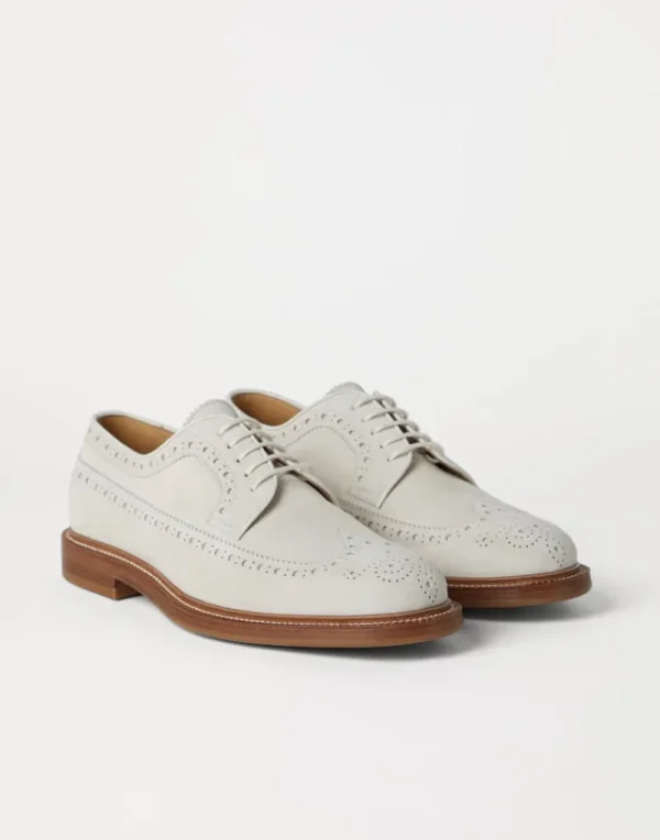 Stringate-Brunello Cucinelli Derby Longwing Brogue in camoscio Latte (C8057)