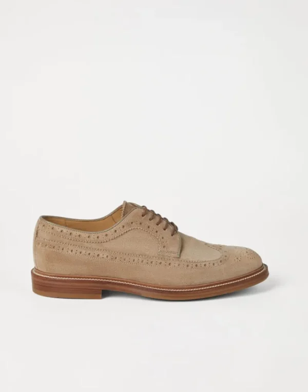 Stringate-Brunello Cucinelli Derby Longwing Brogue in camoscio Beige (C8051)