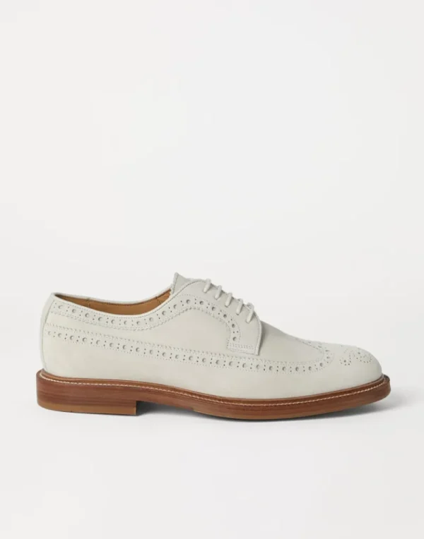 Stringate-Brunello Cucinelli Derby Longwing Brogue in camoscio Latte (C8057)