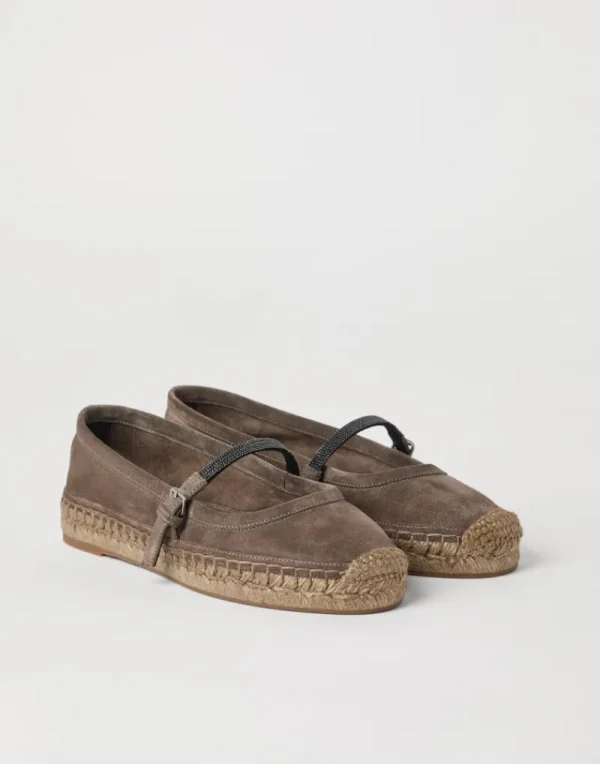 Mocassini & Flat Shoes-Brunello Cucinelli Espadrillas in camoscio con Precious Strap Taupe (C8187)