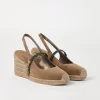 Tacchi-Brunello Cucinelli Espadrillas in camoscio con zeppa e Precious Strap Marrone (C7495)