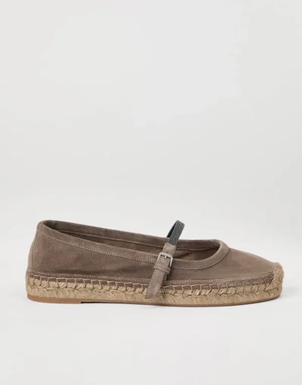 Mocassini & Flat Shoes-Brunello Cucinelli Espadrillas in camoscio con Precious Strap Taupe (C8187)